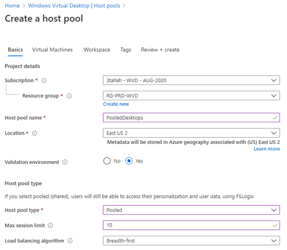 Deploy a Windows Virtual Desktop Host pool with the custom image
