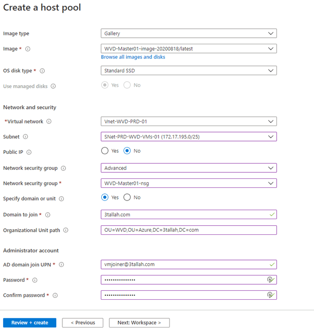 Deploy a Windows Virtual Desktop Host pool with the custom image