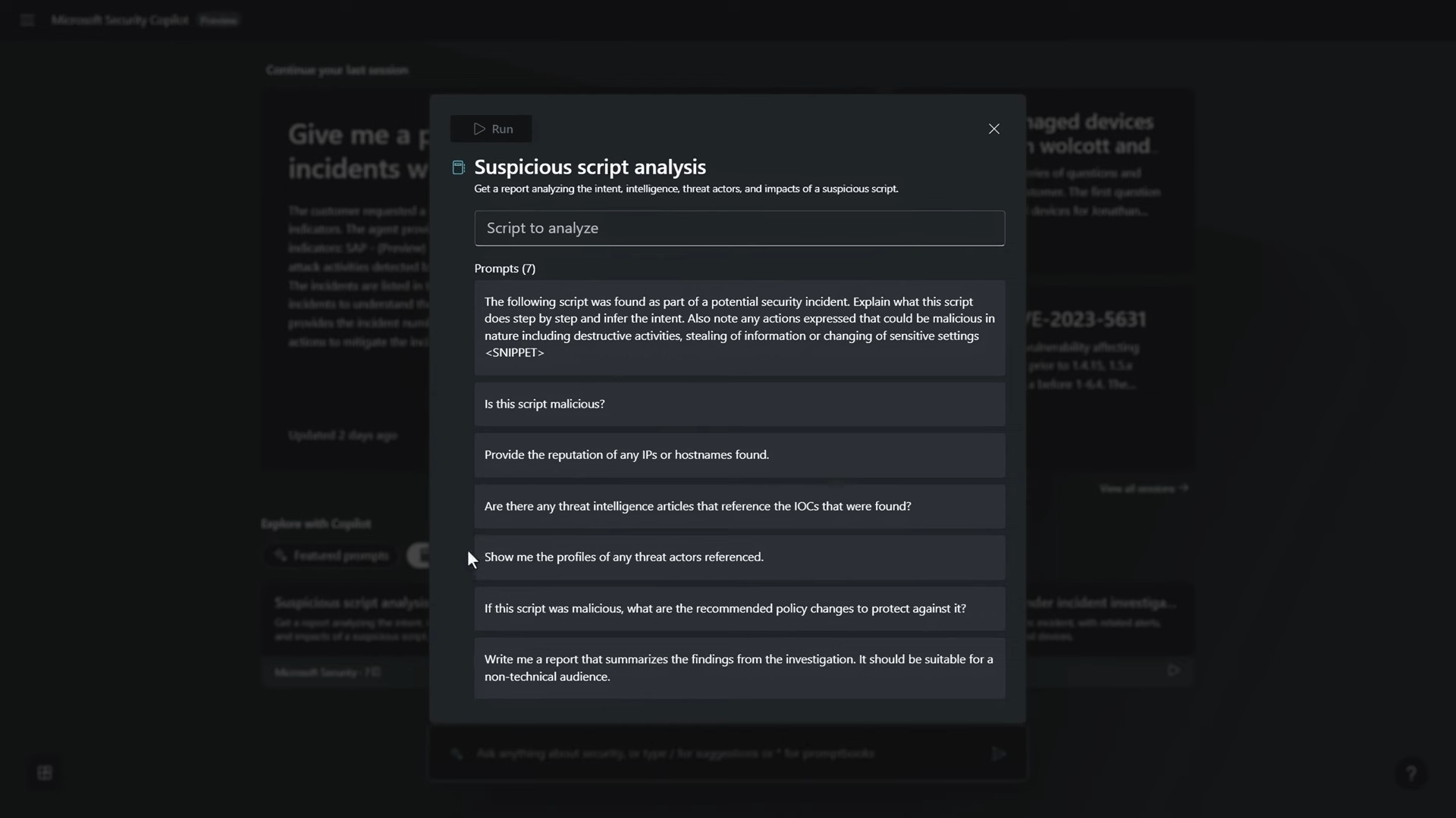Microsoft Security Copilot - Prompt Experience
